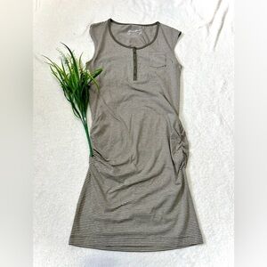 Eddie Bauer Outdoor Olive Striped Gathered Dress - Small
